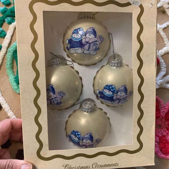 VTG Rauch Glass snowball ornament set featuring adorable snowman and girl USA - Picture 3 of 6